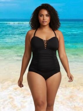Torrid 4X black wireless lattice multiway straps swimsuit